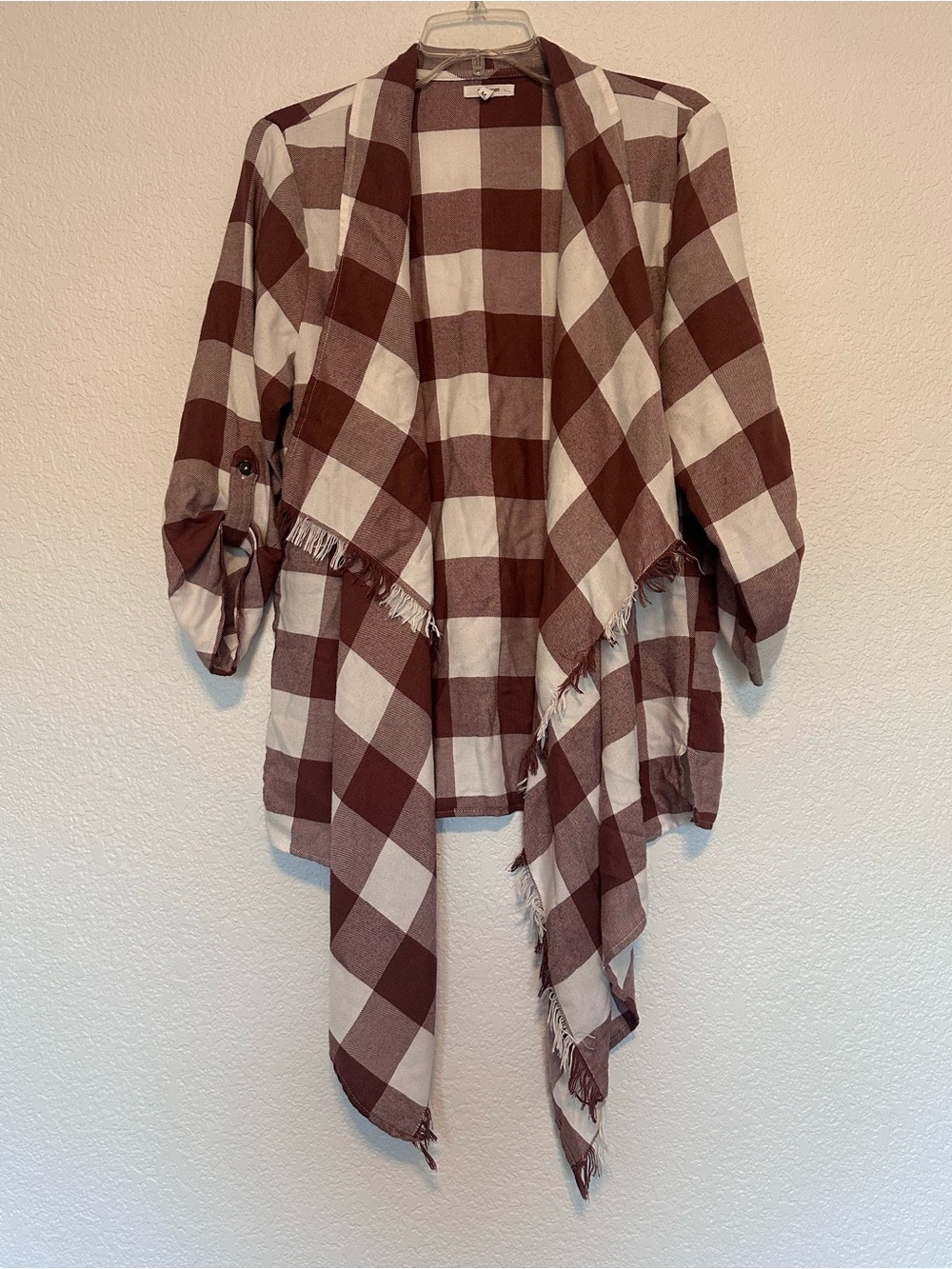 Maurices Plaid Shawl Cardigan - Cream & Brown